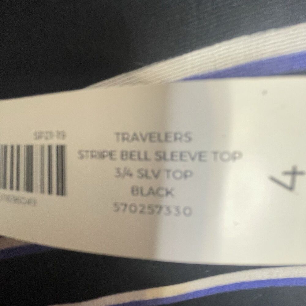 Chico's Travelers Top SZ 4 (20)Black White Striped Slinky Knit Flare Sleeve Boho - Picture 9 of 15